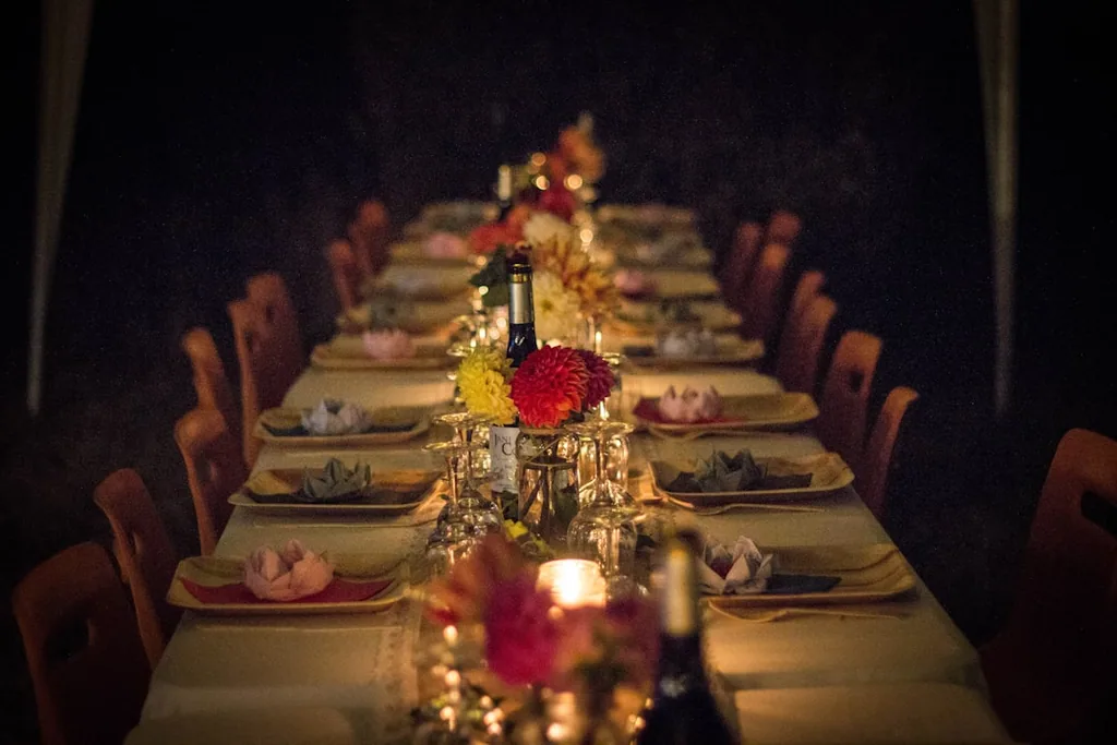 Beautifully arranged celebration dinner table